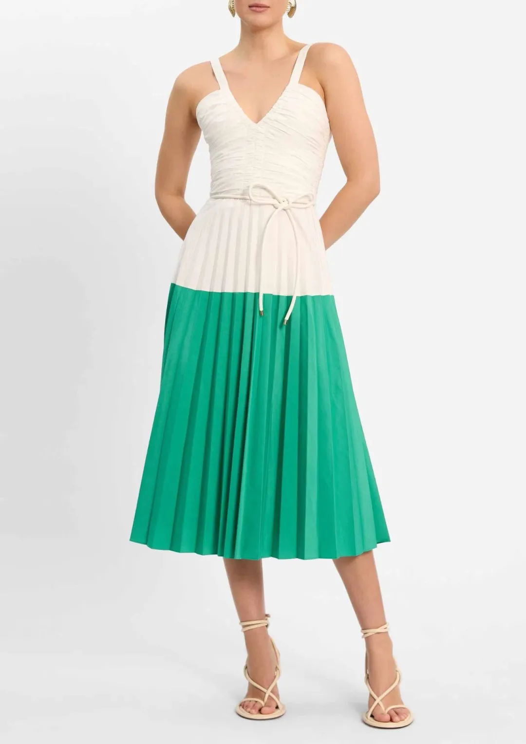 Rebecca Vallance Gia Midi Dress Green/White Size 10 for rent on The Volte - main image