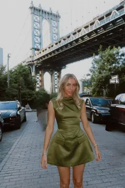 Odd Muse The Ultimate Muse Satin Straight Neck Mini Dress Olive Size 8 for rent on The Volte - image 2