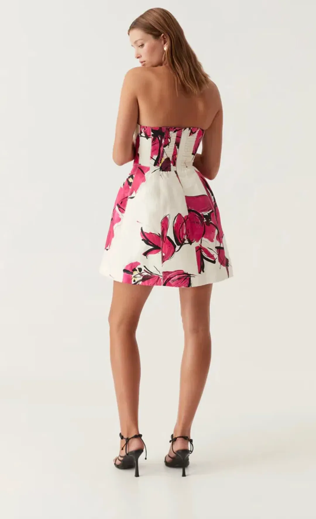 Aje Baret Strapless Mini Dress Falling Florals Size 8 for rent on The Volte - main image