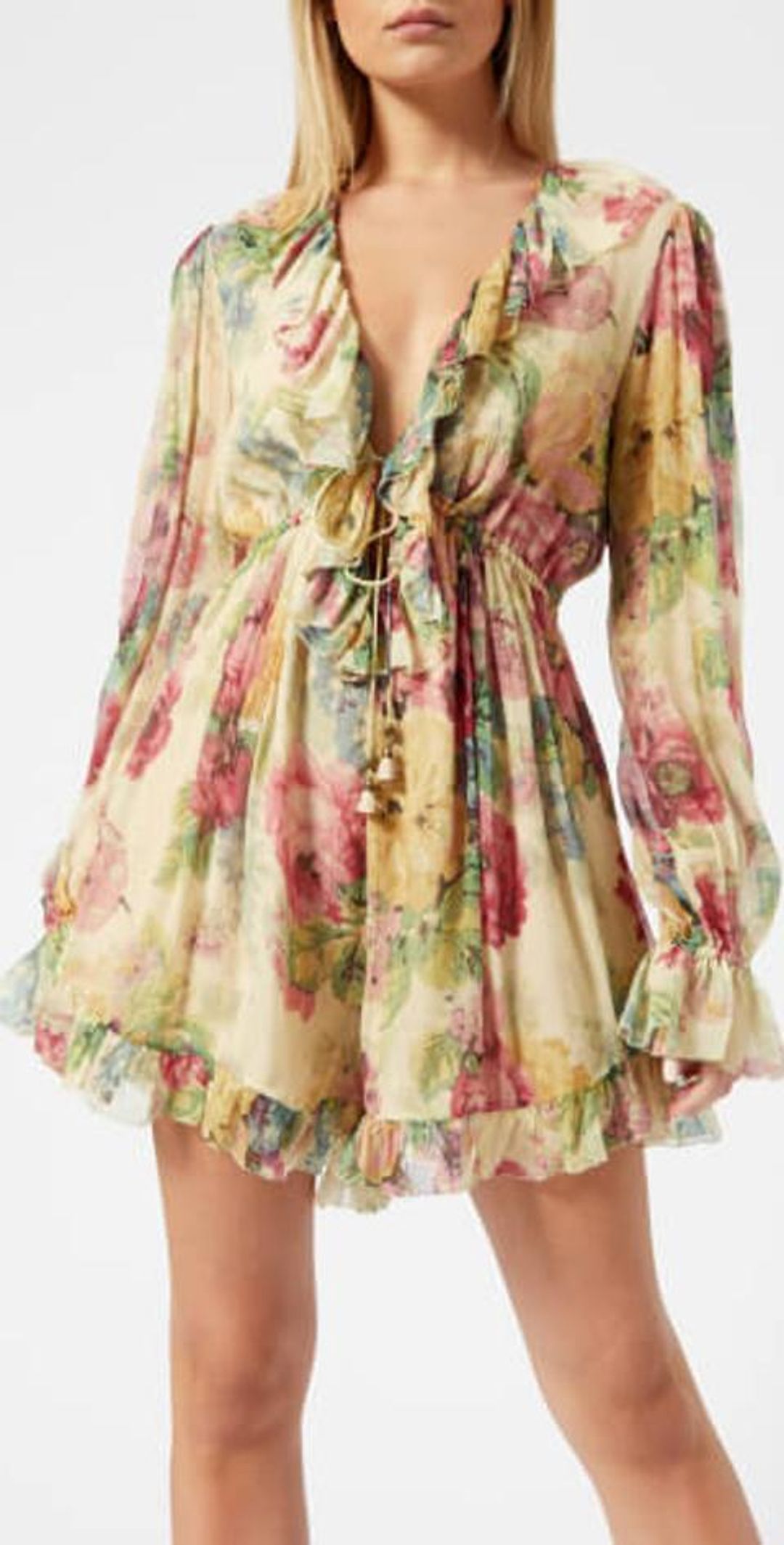 Zimmermann Melody Floating Playsuit Taupe Floral Size 6 for rent on The Volte - main image