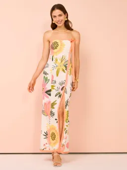 By Nicola Claudia Strapless Wrap Maxi Dress In Potpourri/Melon Size 8 for rent on The Volte - image 4
