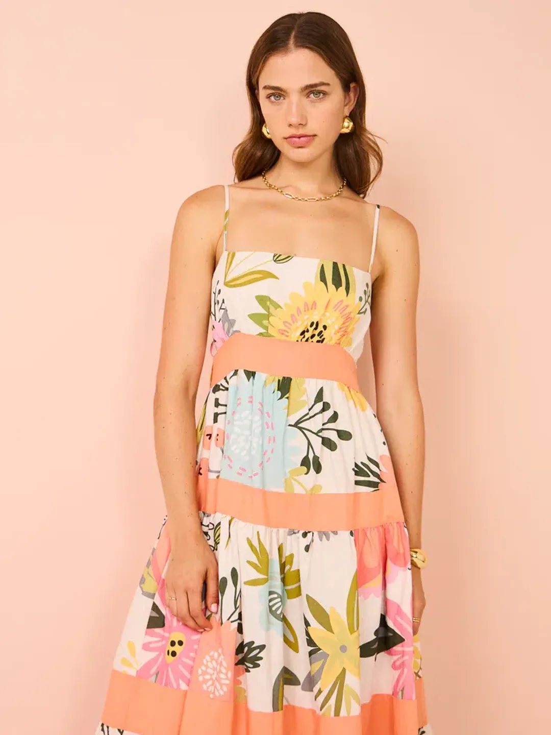 By Nicola Monet Tiered Maxi Dress In Potpourri/Melon Size 10 for rent on The Volte - main image