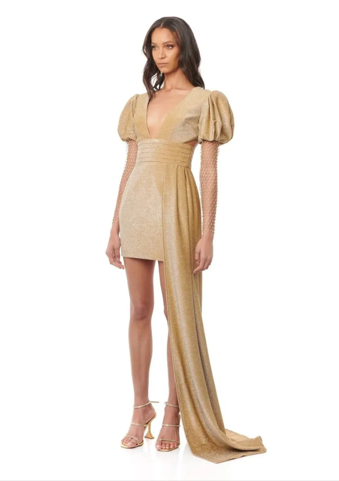 Eliya The Label Carla Mini Dress in Gold Size X-Small / AU 6 for rent on The Volte - main image