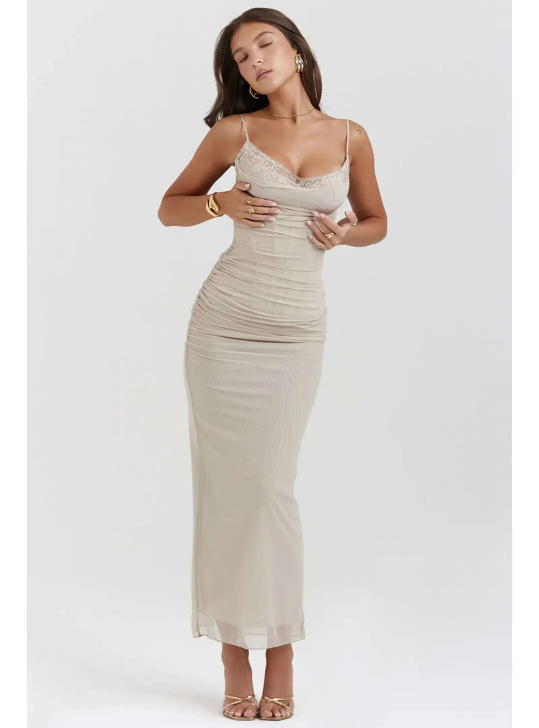House of CB Nalini Maxi Dress in Sand Size AU 6 for rent on The Volte - main image
