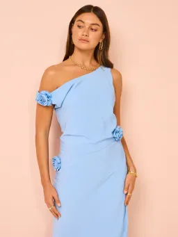Issy Off Shoulder Flower Maxi Dress In Blue Size AU 12 for rent on The Volte - image 3