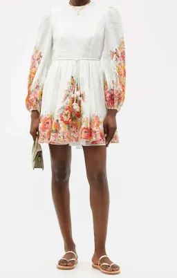 Zimmermann Mae Embellished Floral Print Linen Mini Dress Ivory Size 0P / AUS 6P for rent on The Volte - image 2