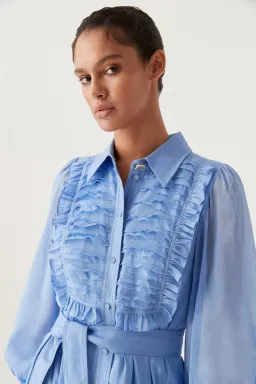 Aje Iris Pleated Bib Midi Dress in Mist Blue Size 16 for rent on The Volte - image 2