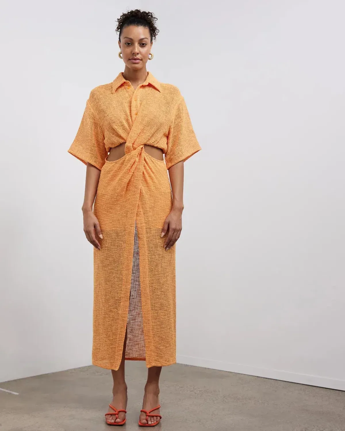 Camilla & Marc Clementine Twist Midi Dress Persimmon Size 10 for rent on The Volte - main image