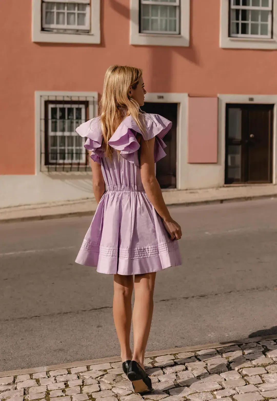 Aje Kindred Frill Mini Dress Lilac Size 10 for rent on The Volte - main image