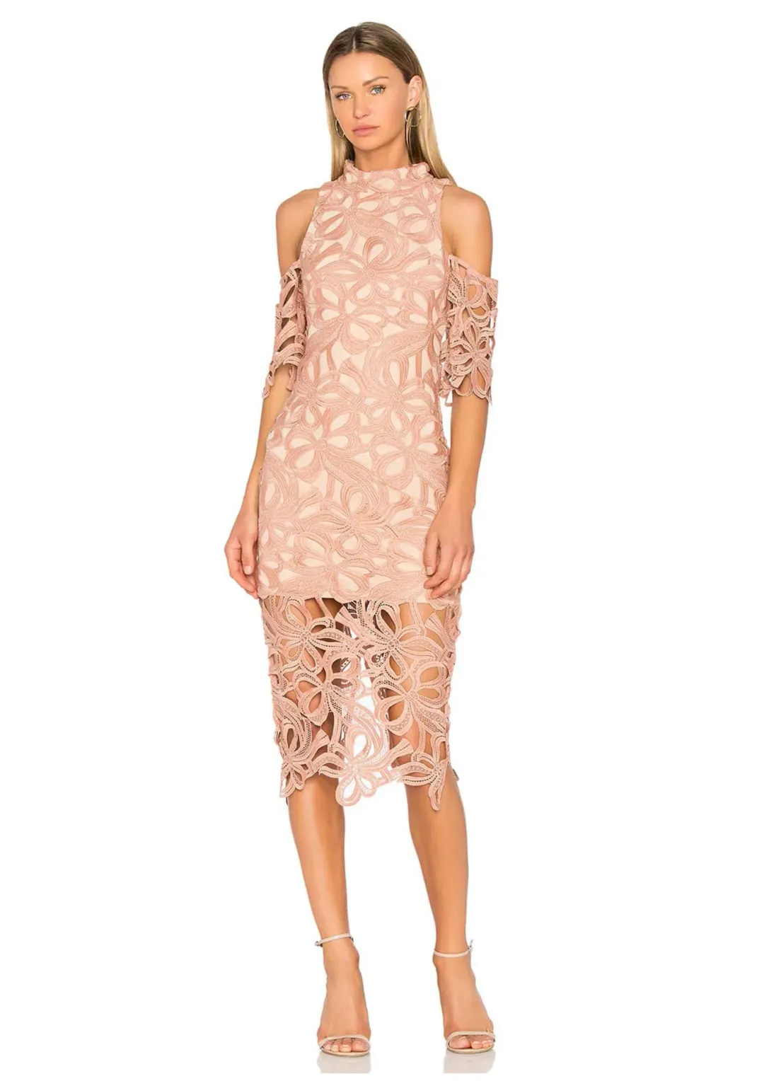 Elliatt Sight Embroidery Cold Shoulder Midi Dress Chalk Pink Size L / AU 12 for rent on The Volte - main image