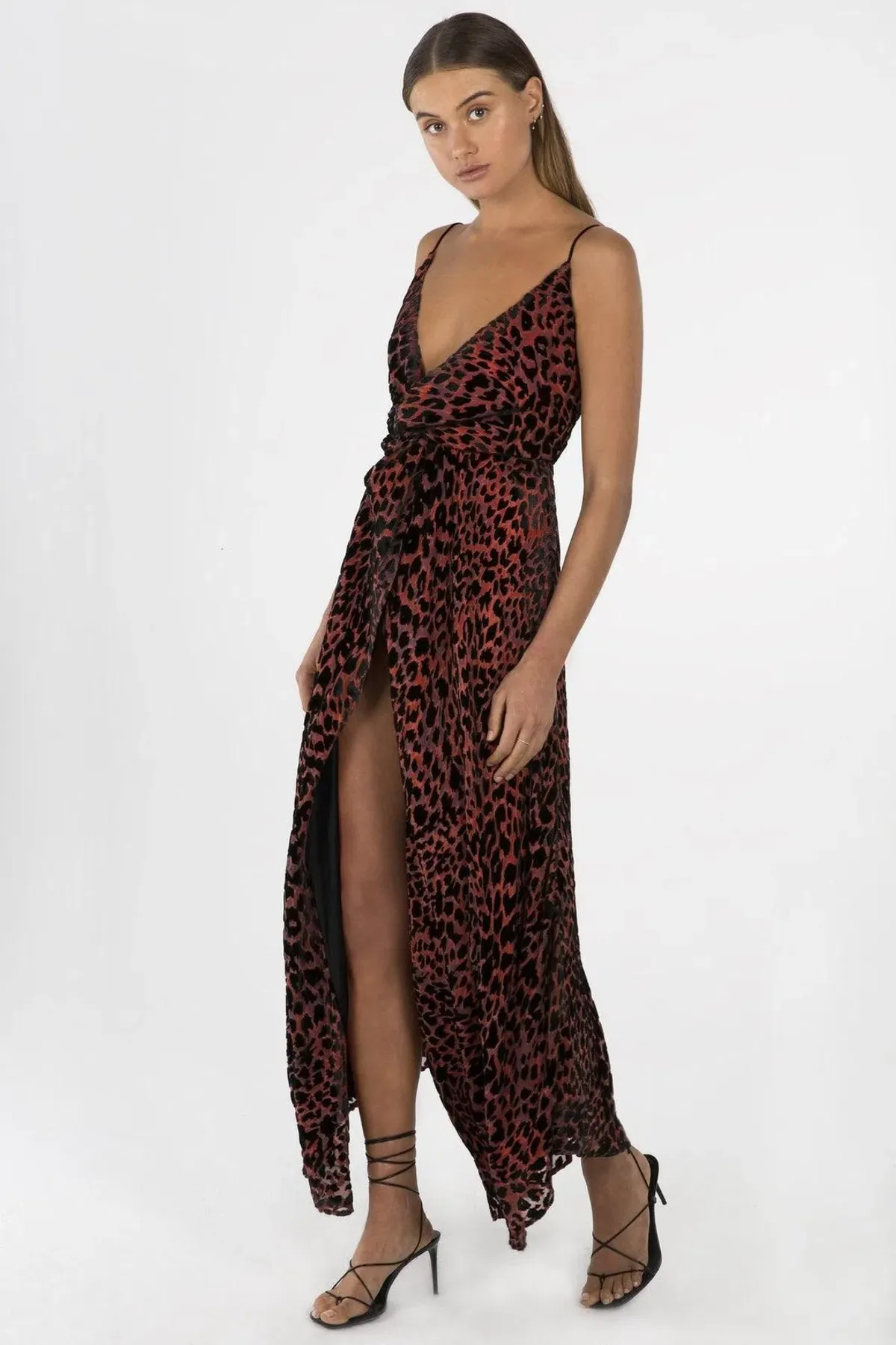 Misha Harpa Midi Dress Red Leopard Size 4 for rent on The Volte - main image