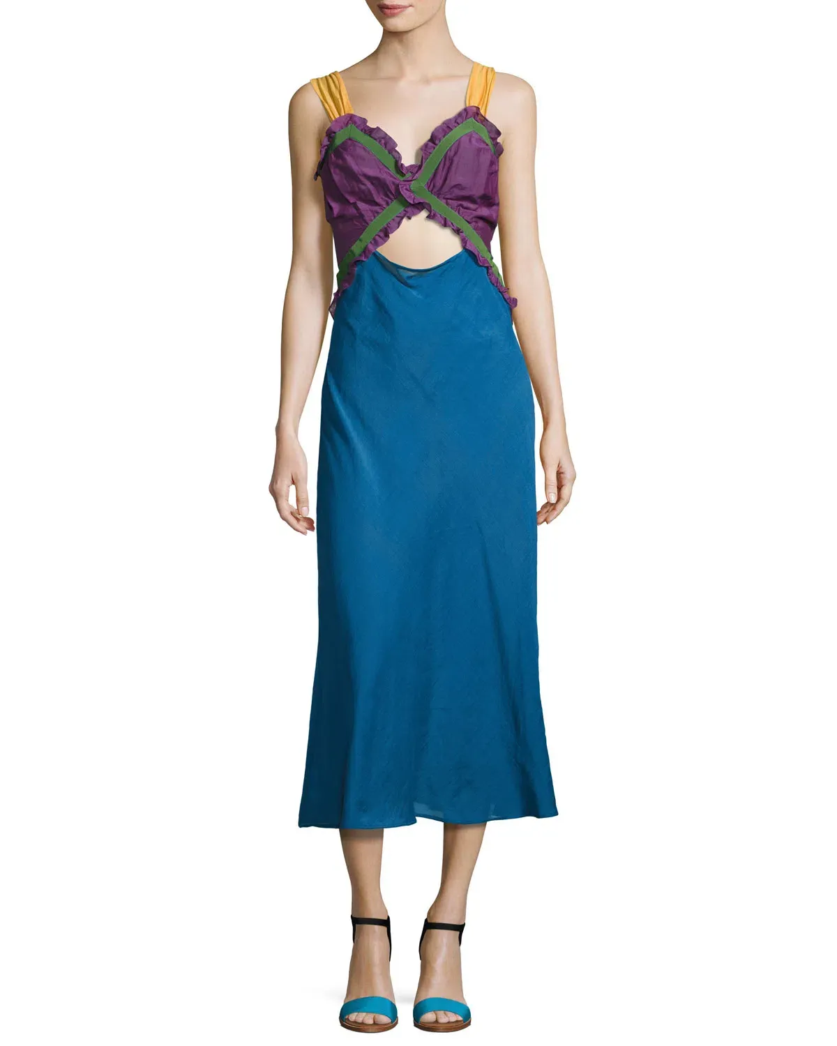 Attico Cutout Colorblock Cami Midi Dress Multi Size 6 for rent on The Volte - main image