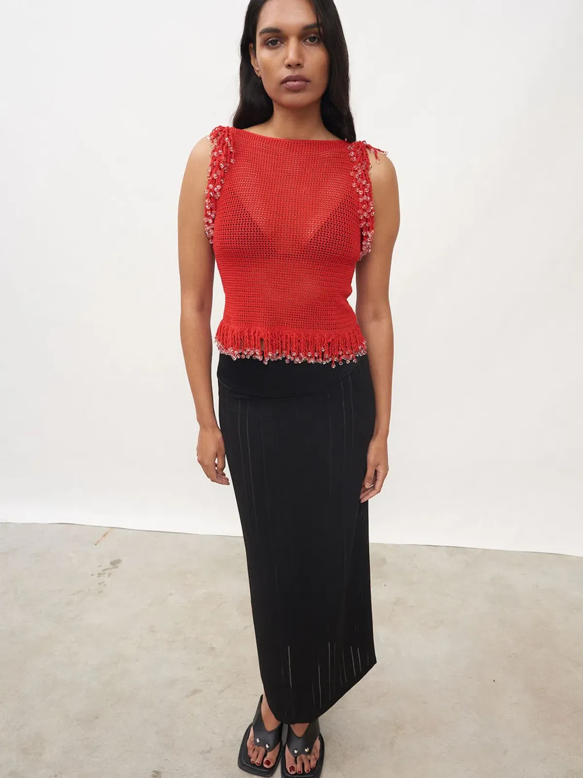 Paris Georgia Fringe Knit Top Red Size S / AU 8 for rent on The Volte - main image