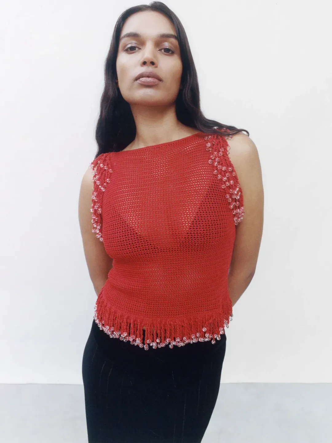 Paris Georgia Fringe Knit Top Red Size S / AU 8 for rent on The Volte - main image