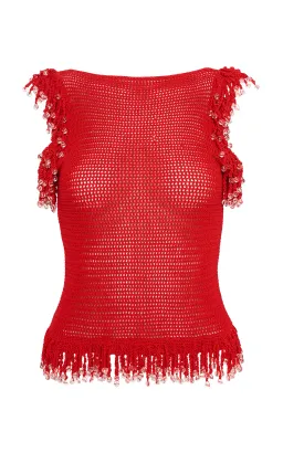 Paris Georgia Fringe Knit Top Red Size S / AU 8 for rent on The Volte - image 5