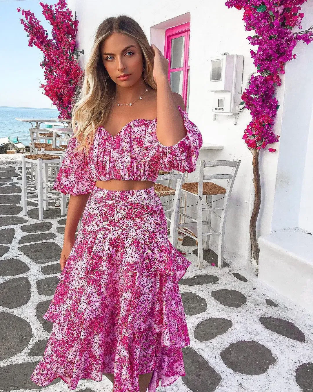 Sheike Ditsy Floral Top & Skirt Set Pink Size 14 for rent on The Volte - main image