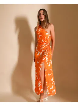 Lover Marigold One Shoulder Midi Dress Print Size AU 8 for rent on The Volte - image 1