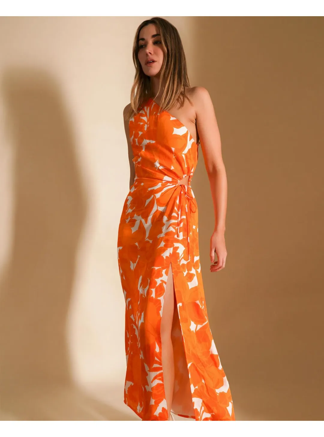 Lover Marigold One Shoulder Midi Dress Print Size AU 8 for rent on The Volte - main image