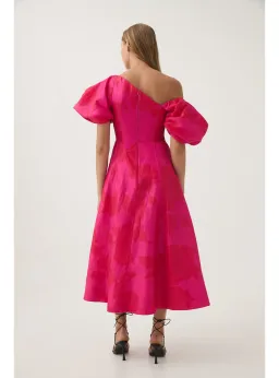 Aje Arista Tulip Sleeve Midi Dress Fluorescent Rose Size AU 10  for rent on The Volte - image 4