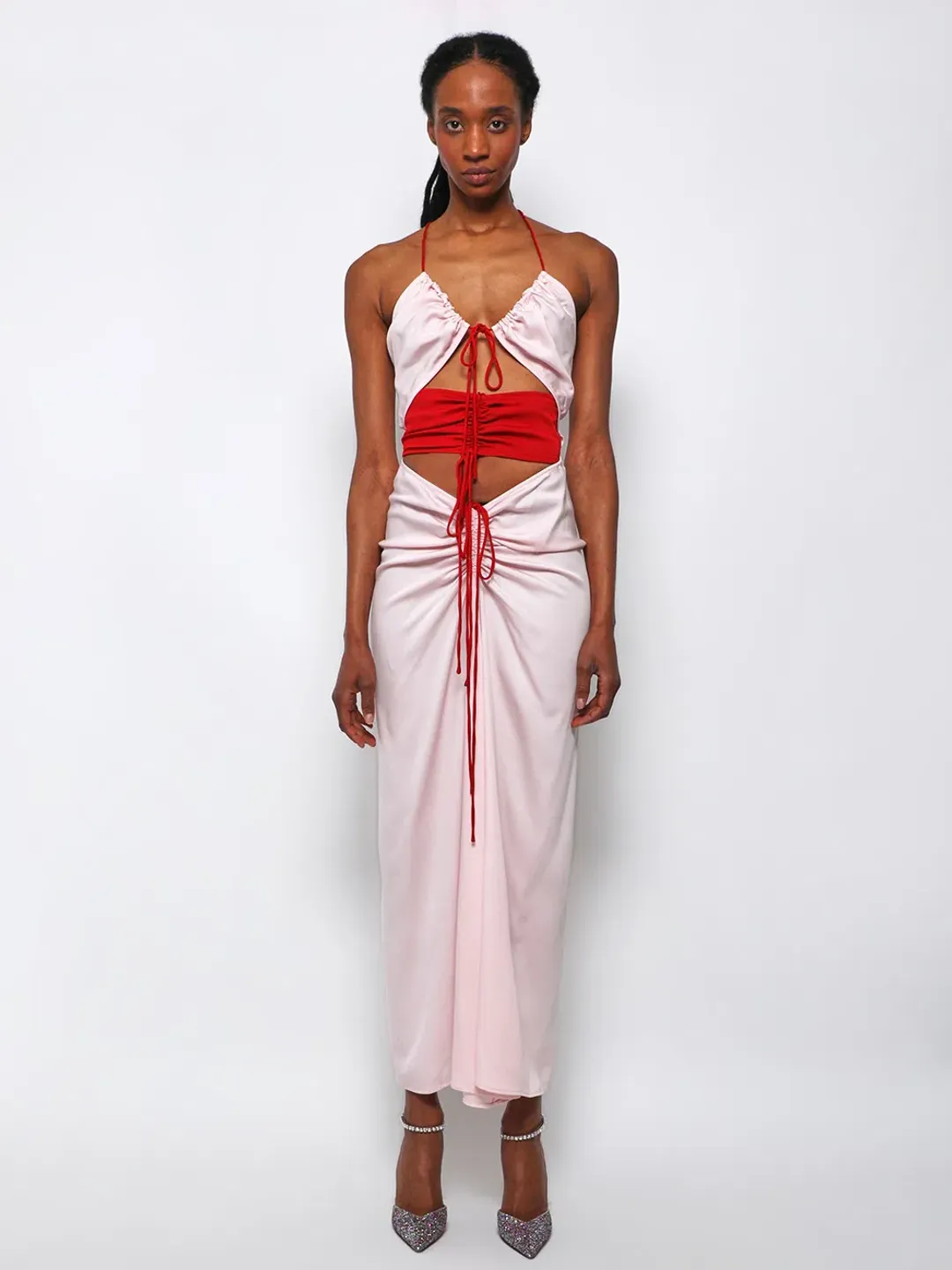 Christopher Esber Multi Panel Disconnect Ruched Halter Dress  Rose Quartz Size 12 AU for rent on The Volte - main image