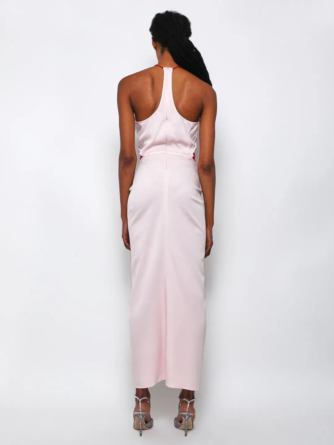 Christopher Esber Multi Panel Disconnect Ruched Halter Dress Rose Quartz  Size 14 AU for rent on The Volte - main image