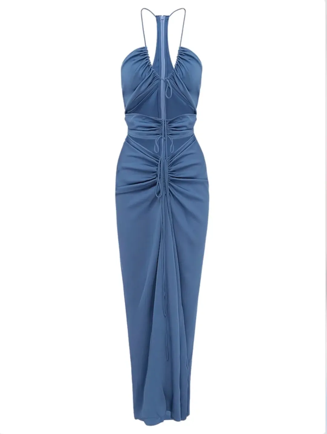 Christopher Esber  Multi Panel Disconnect Ruched Halter Dress Lapis Size 14 AU for rent on The Volte - main image