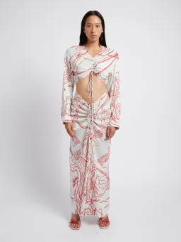 Christopher Esber Ruched Disconnect Shirt Dress Odyssey Print in Red/Ice  Size 4 AU for rent on The Volte - image 1