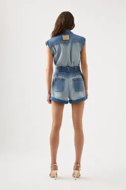 Aje Ines Panelled Denim Playsuit Twintone Indigo Size 14  for rent on The Volte - image 2