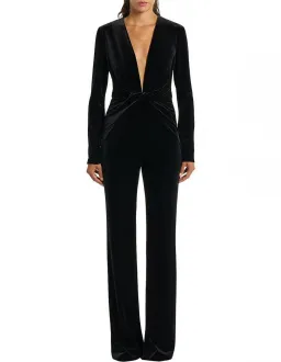 Carla Zampati Velvet Plunge Jumpsuit Black Size 6 for rent on The Volte - image 1