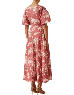 Shona Joy Cali Short Sleeve Cut Out Midi Dress Pink Floral Size 10 for rent on The Volte - image 3
