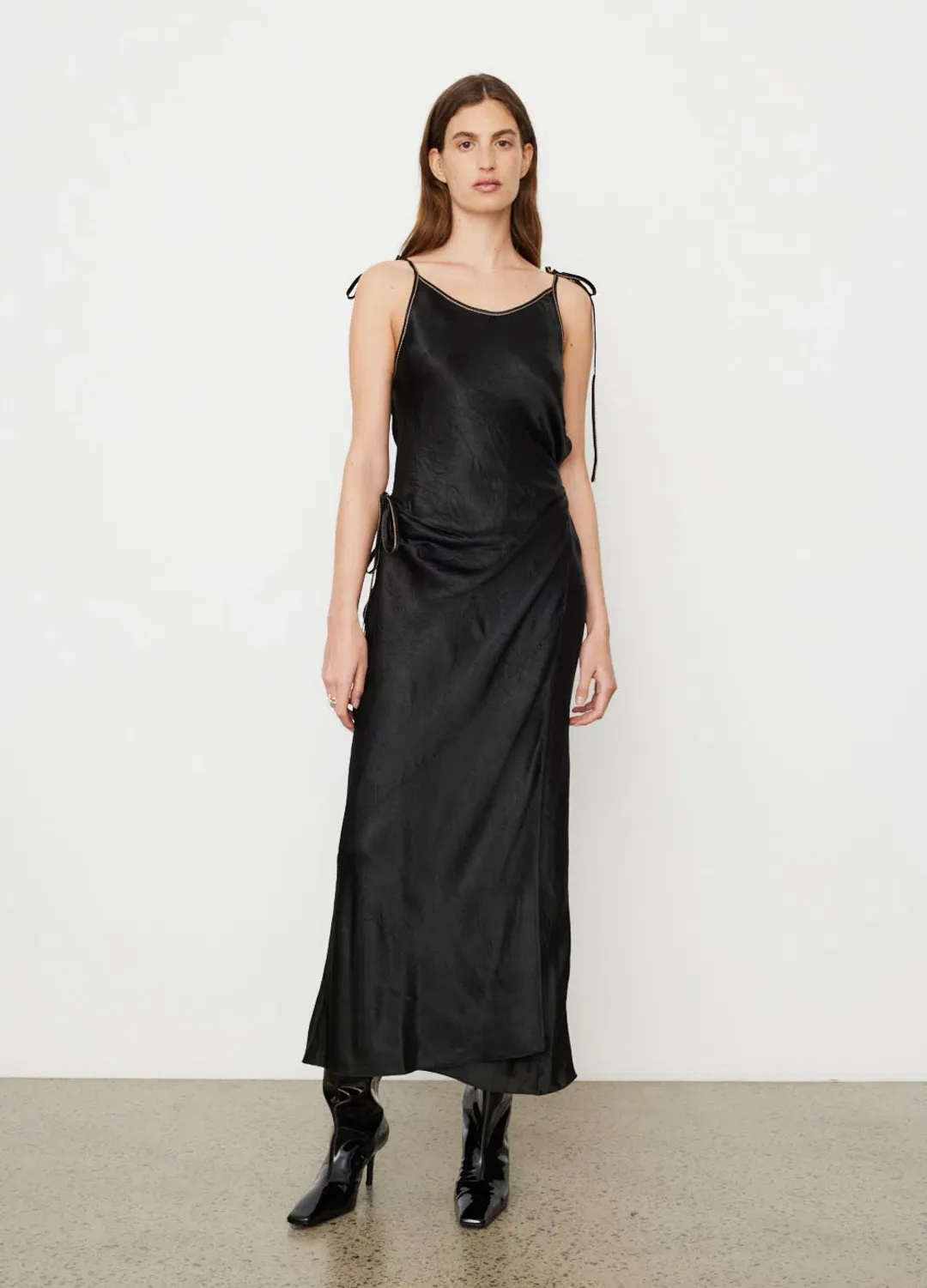 Acne Studios Dayla Text Satin Dress Black Size 12 for rent on The Volte - main image
