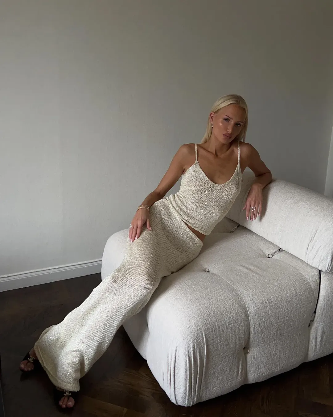 Asta Resort Carolina Camisole and Skirt Set in Ivory Sequin Size S / AU 8 for rent on The Volte - main image