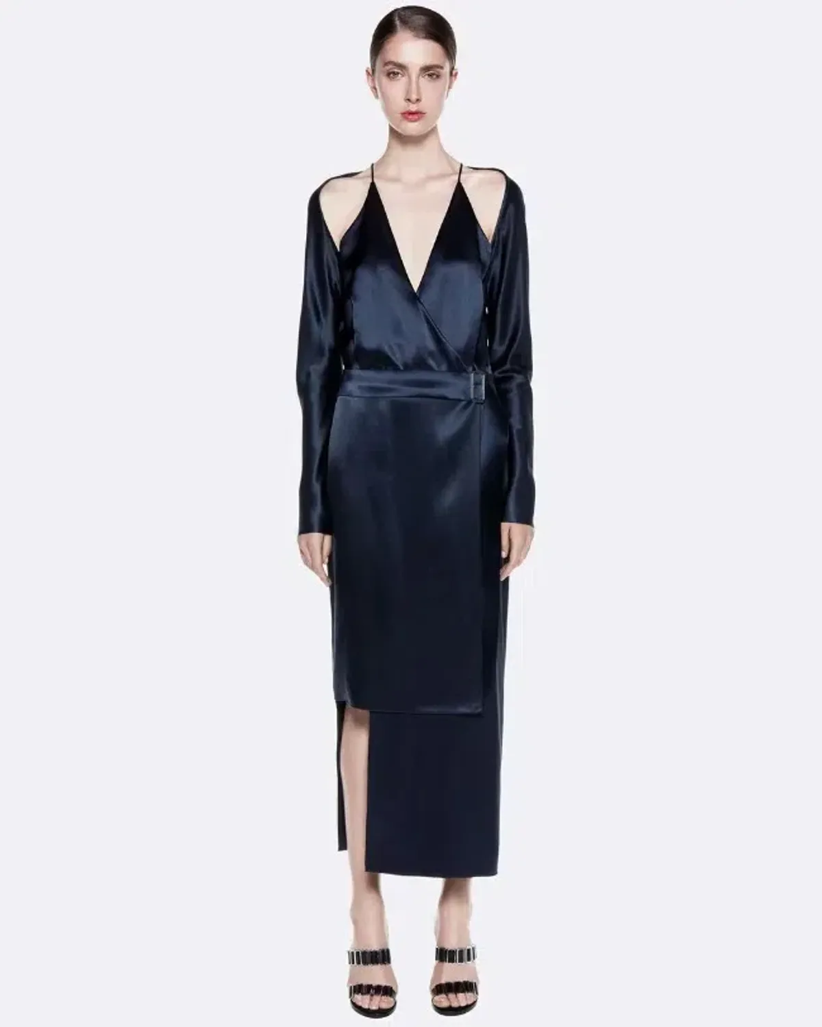 Dion Lee Silk Contour Tie Dress Navy Size 6 for rent on The Volte - main image