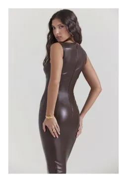 House of CB Sahara Vegan Leather Maxi Dress in Cocoa Size XS/ AU 6 for rent on The Volte - image 5