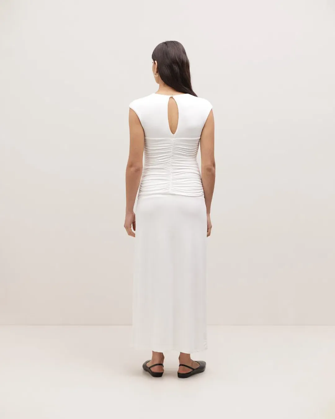 Minima Esenciales Tyler Ruched Bodice Jersey Dress White Size 10 for rent on The Volte - main image