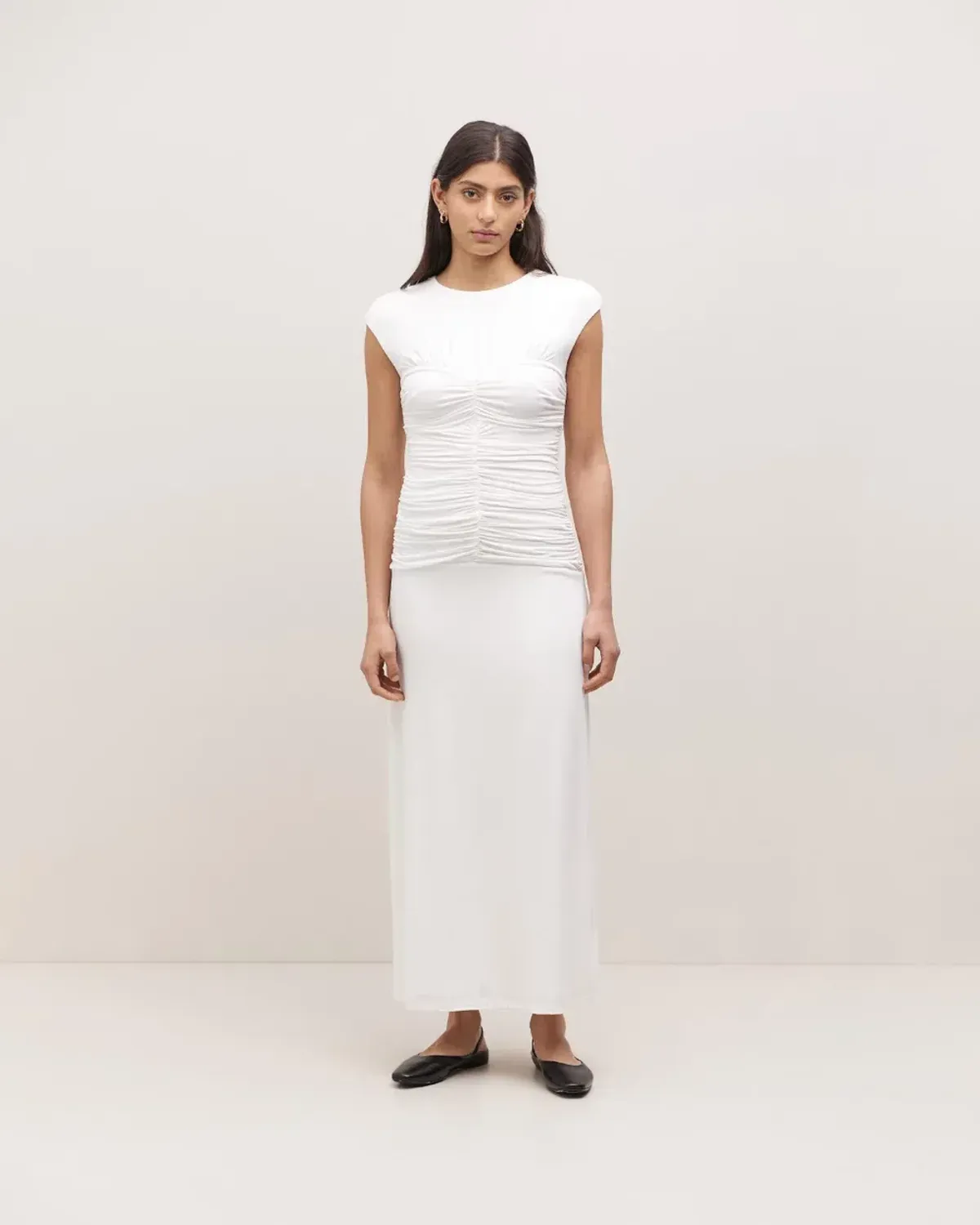 Minima Esenciales Tyler Ruched Bodice Jersey Dress White Size 10 for rent on The Volte - main image