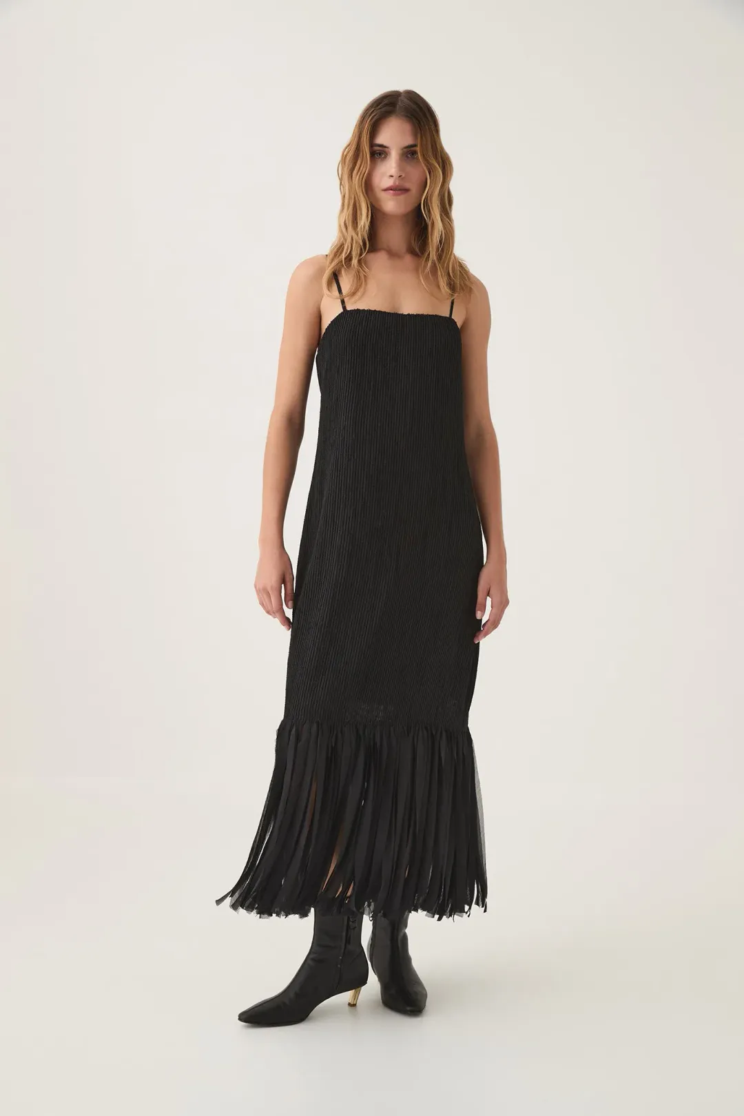 Aje Arris Fringed Maxi Dress Black Size 8  for rent on The Volte - main image