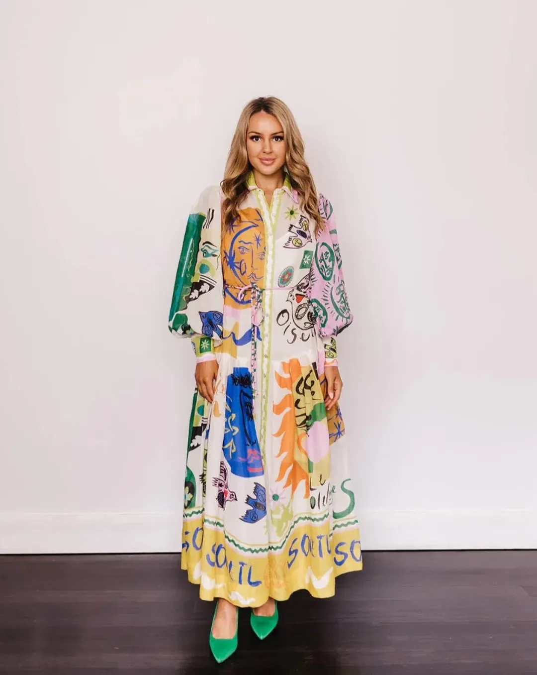 Alemais Soleil Patchwork Shirtdress In Ivory Size 8 for rent on The Volte - main image