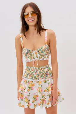 For Love and Lemons Rosalyn Crop Top Size XS and Mini Skirt Size XXS Set Floral for rent on The Volte - image 1