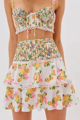 For Love and Lemons Rosalyn Crop Top Size XS and Mini Skirt Size XXS Set Floral for rent on The Volte - image 2