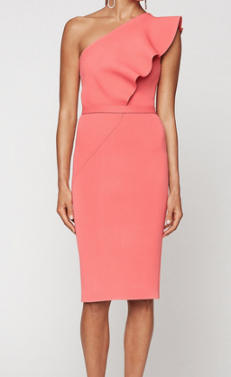 Scanlan Theodore Crepe Knit Ruffle Dress Watermelon Pink Size 6 for rent on The Volte - image 2