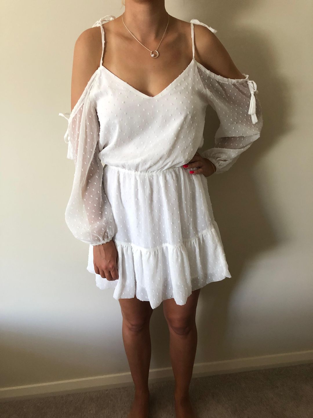 By Nicola Damsel Dress in White Dot Size 8 for rent on The Volte - main image