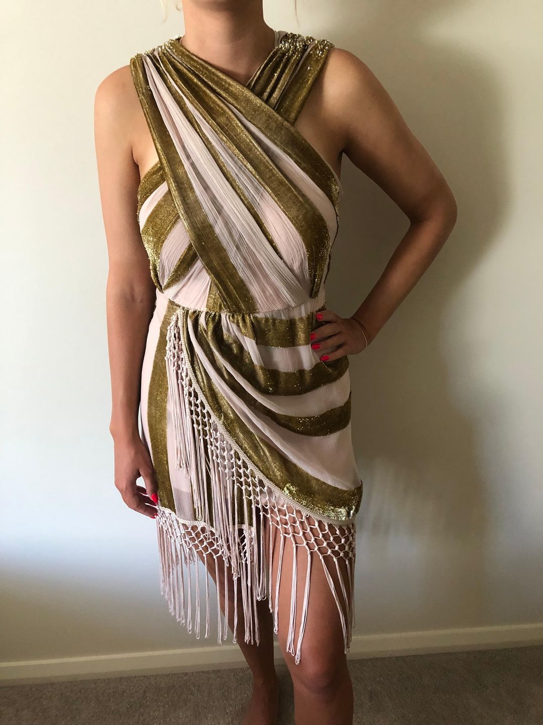 Alice McCall Surrealist Mini Dress in Gold Metallic Size 8 for rent on The Volte - main image