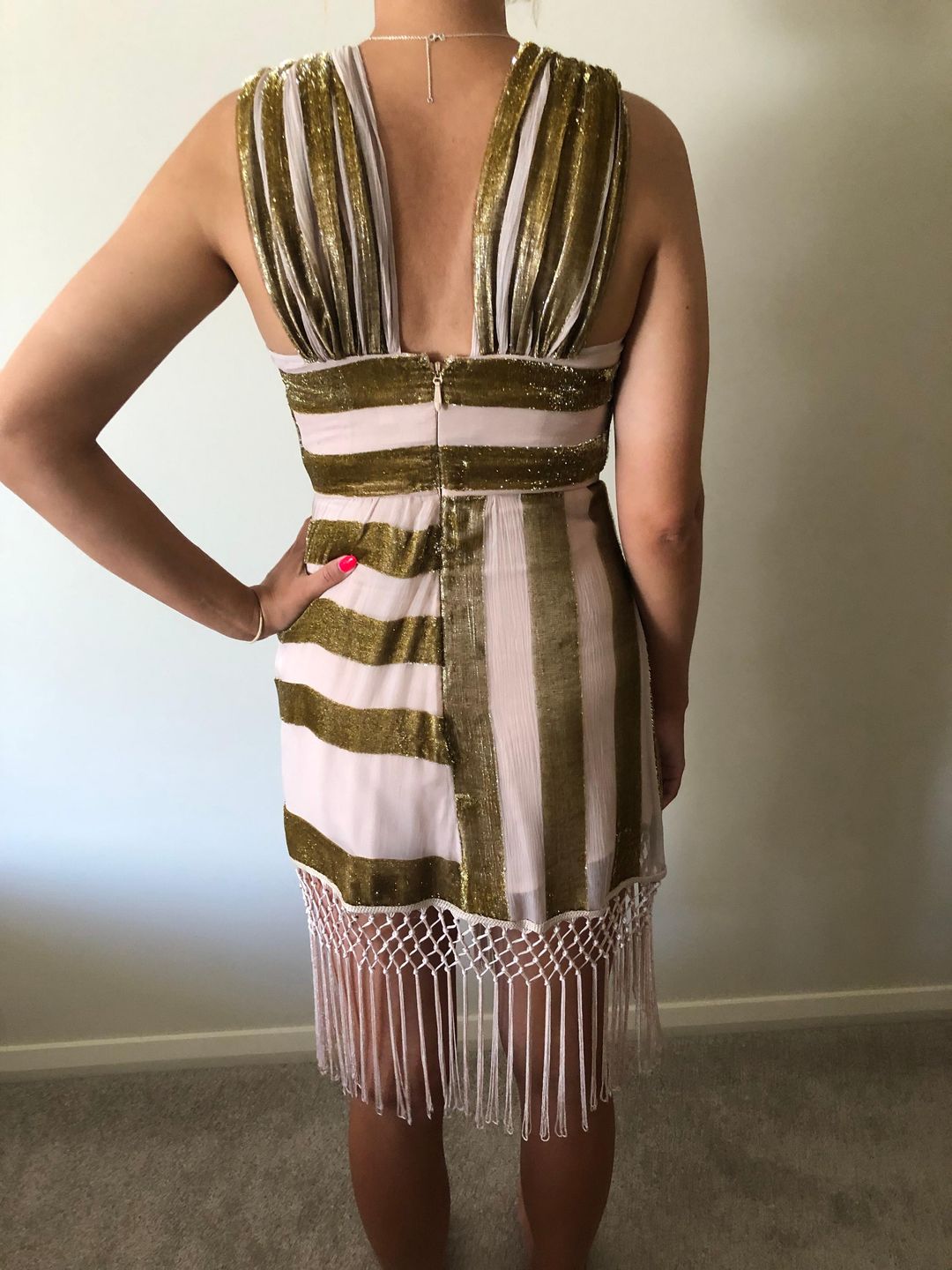 Alice McCall Surrealist Mini Dress in Gold Metallic Size 8 for rent on The Volte - main image