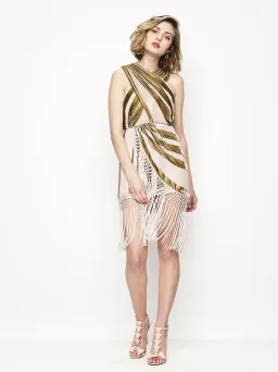 Alice McCall Surrealist Mini Dress in Gold Metallic Size 8 for rent on The Volte - image 1