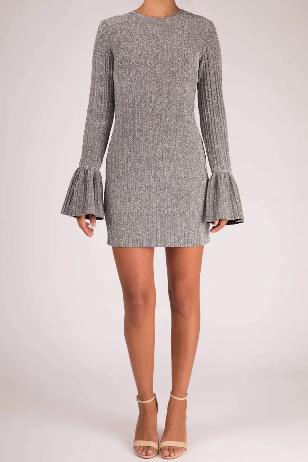 By Johnny Sparkle Pleat Frill Mini Dress Gray Size 6 for rent on The Volte - main image