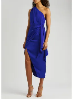 Misha Brooks Satin Midi Dress in Cobalt Blue Size 8 for rent on The Volte - image 2
