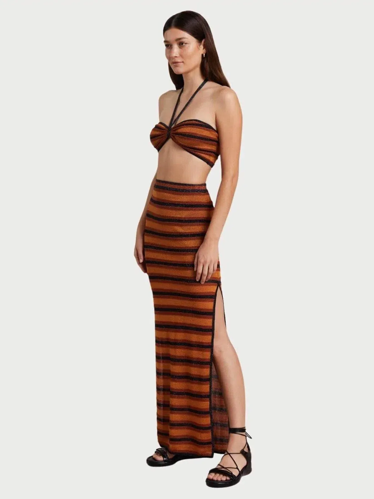 Bec & Bridge Ziggy Knit Maxi Skirt Lurex Stripe Size 8 for rent on The Volte - main image
