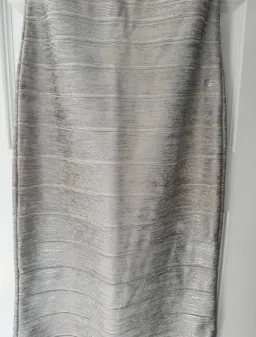 Herve Leger Sweetheart Banded Foil Gown Silver in Size XS/AU 6 for rent on The Volte - image 4