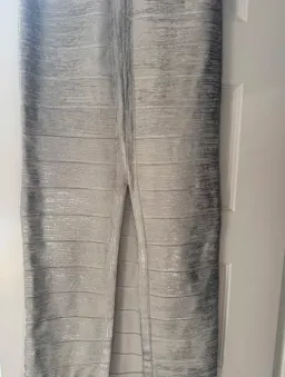Herve Leger Sweetheart Banded Foil Gown Silver in Size XS/AU 6 for rent on The Volte - image 6